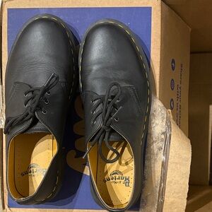 Dr. Martens Black Leather Oxfords with Yellow Stitching
